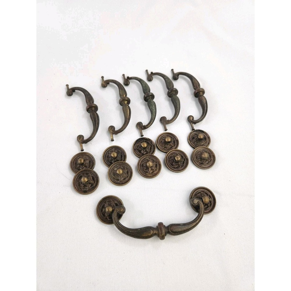 6 Vintage Keeler Brass Company KBC Drawer Pulls Handles 502 Drop Bail Drawer